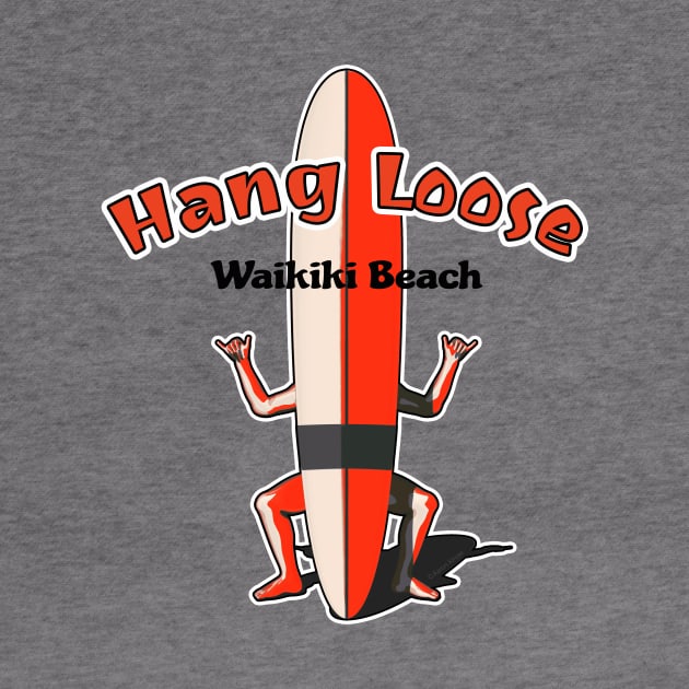 Waikiki Beach Hang Loose Shaka Surfboard Man by AKdesign